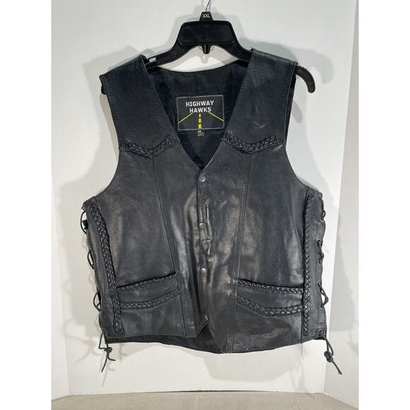 Highway Hawks Leather Vest With Harley Davidson Patch - Picture 1 of 5